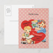 Retro Valentijnsdag Kinder Boeken Roze Polka Dots Feestdagenkaart (Voorkant / Achterkant)