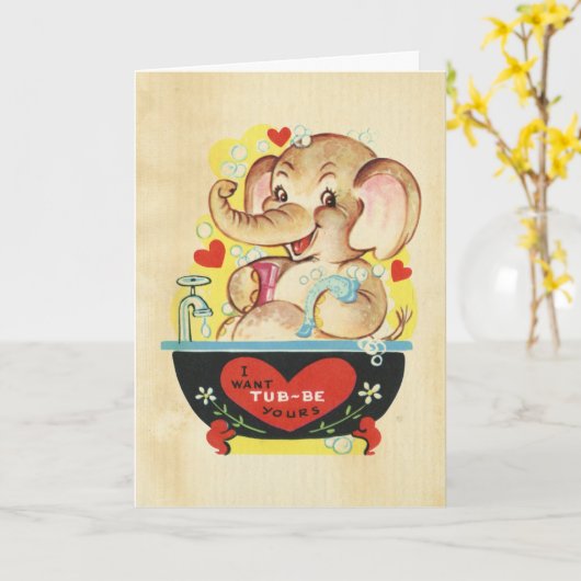 Retro Valentijnsdag kinder olifant rode hart foto Kaart (Gele Bloem)