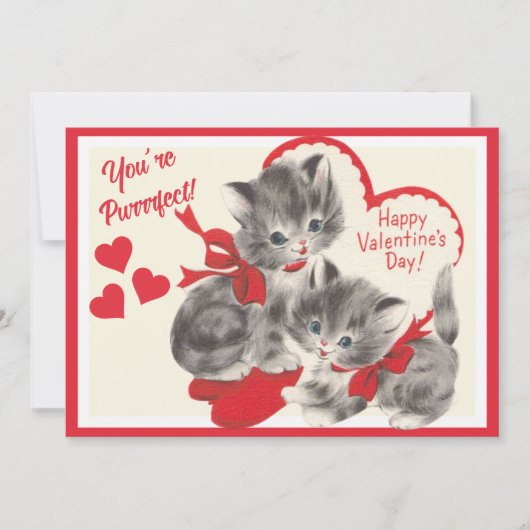 Retro  Valentijnsdag Kittens Aangepast Feestdagenkaart (Voorkant)