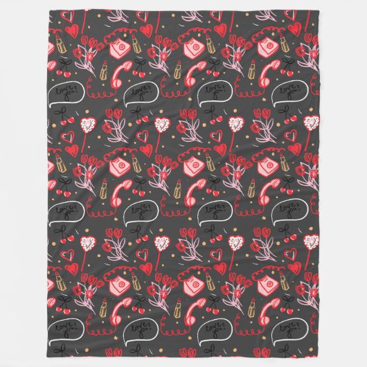 Retro Valentijnsdag Liefde Doodles Fleece Deken (Voorkant)