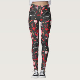 Retro Valentijnsdag Liefde Doodles Leggings