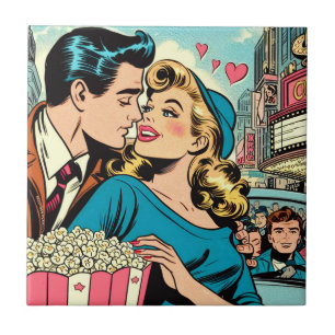 Retro Valentijnsdag Liefdes Paar Strips Tegeltje