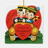 Retro Valentijnsdag,  meisje en jongen in de auto Keramisch Ornament (Achterkant)