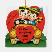 Retro Valentijnsdag, meisje en jongen in de auto Keramisch Ornament (Achterkant)