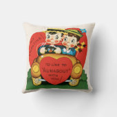 Retro Valentijnsdag,  meisje en jongen in de auto Kussen (Achterkant)