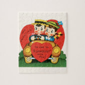 Retro Valentijnsdag,  meisje en jongen in de auto Legpuzzel (Verticaal)