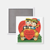 Retro Valentijnsdag,  meisje en jongen in de auto Magneet (Voorkant / Achterkant)