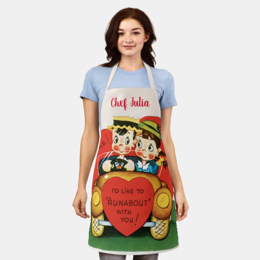 Retro Valentijnsdag,  meisje en jongen in de auto Schort (Gedragen)