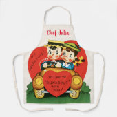 Retro Valentijnsdag,  meisje en jongen in de auto Schort (Voorkant)