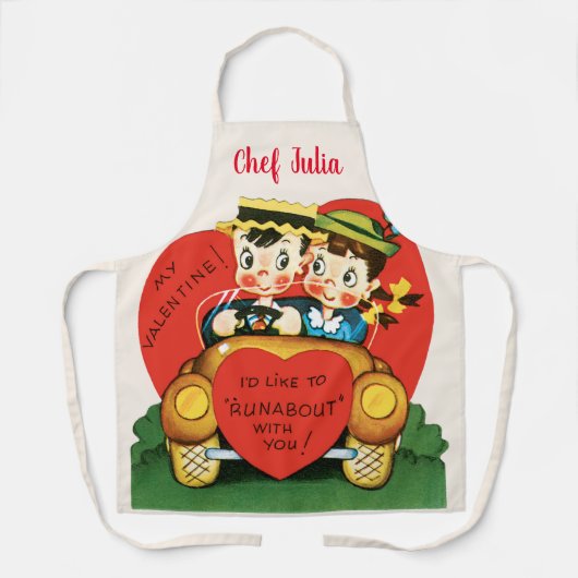 Retro Valentijnsdag,  meisje en jongen in de auto Schort (Voorkant)