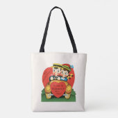 Retro Valentijnsdag,  meisje en jongen in de auto Tote Bag (Achterkant)