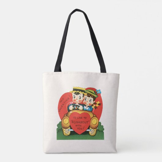 Retro Valentijnsdag, meisje en jongen in de auto Tote Bag (Achterkant)