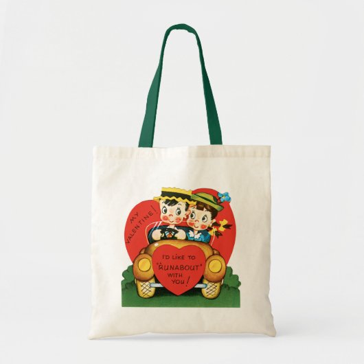 Retro Valentijnsdag,  meisje en jongen in de auto Tote Bag (Voorkant)