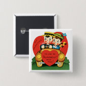 Retro Valentijnsdag, meisje en jongen in de auto Vierkante Button 5,1 Cm (Voorkant /achterkant)