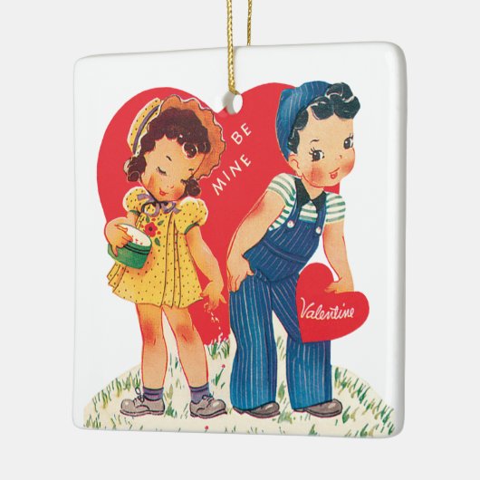 Retro Valentijnsdag,  meisje en jongensharten Keramisch Ornament (Links)