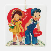 Retro Valentijnsdag, meisje en jongensharten Keramisch Ornament (Achterkant)