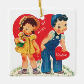 Retro Valentijnsdag, meisje en jongensharten Keramisch Ornament (Voorkant)