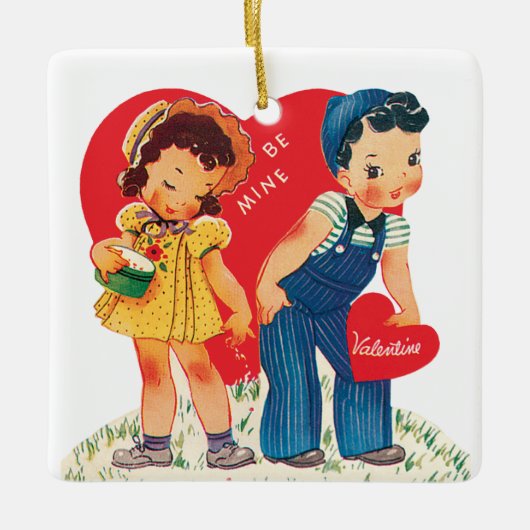 Retro Valentijnsdag,  meisje en jongensharten Keramisch Ornament (Voorkant)