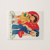 Retro Valentijnsdag, meisje en jongensharten Legpuzzel (Horizontaal)