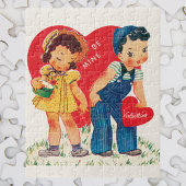 Retro Valentijnsdag,  meisje en jongensharten Legpuzzel