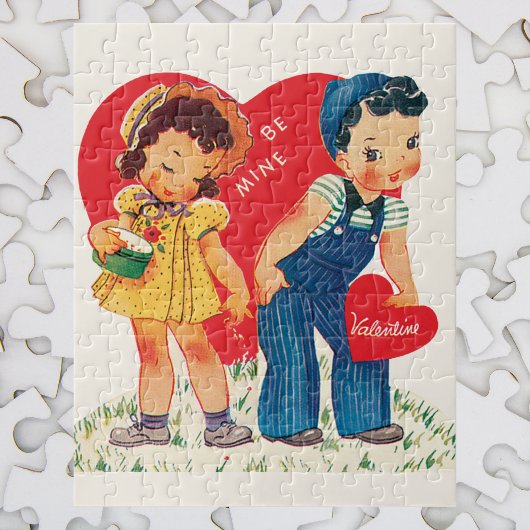 Retro Valentijnsdag, meisje en jongensharten Legpuzzel