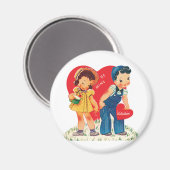 Retro Valentijnsdag, meisje en jongensharten Magneet (Voorkant / Achterkant)