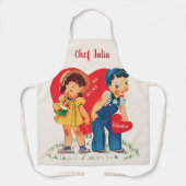 Retro Valentijnsdag,  meisje en jongensharten Schort (Voorkant)