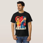 Retro Valentijnsdag,  meisje en jongensharten T-shirt (Voorkant volledig)