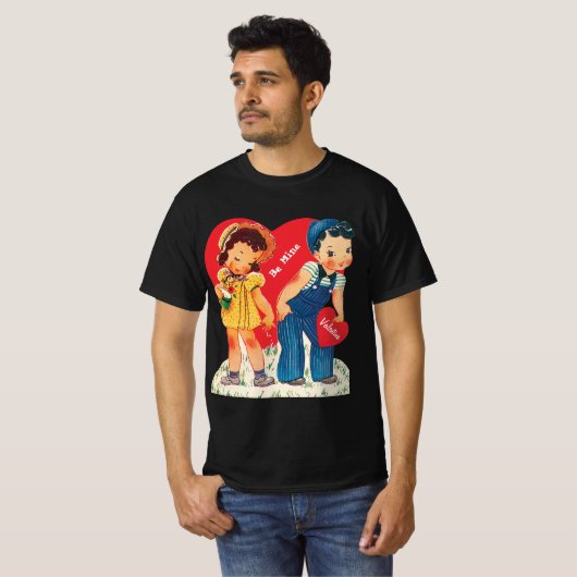 Retro Valentijnsdag,  meisje en jongensharten T-shirt (Voorkant volledig)