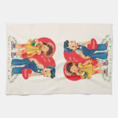 Retro Valentijnsdag,  meisje en jongensharten Theedoek (Horizontaal)