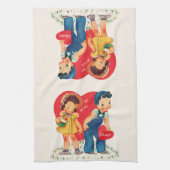 Retro Valentijnsdag,  meisje en jongensharten Theedoek (Verticaal)