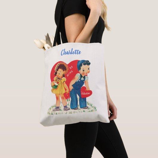 Retro Valentijnsdag,  meisje en jongensharten Tote Bag (Dichtbij)