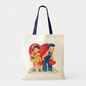 Retro Valentijnsdag,  meisje en jongensharten Tote Bag (Voorkant)