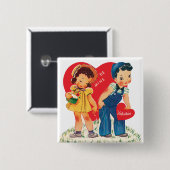 Retro Valentijnsdag,  meisje en jongensharten Vierkante Button 5,1 Cm (Voorkant /achterkant)