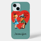  Retro Valentijnsdag, Meisje met Cowboy Case-Mate iPhone Case (Achterkant)
