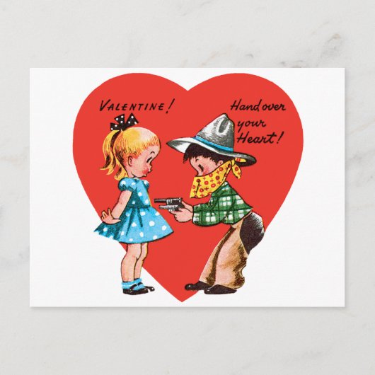 Retro Valentijnsdag, Meisje met Cowboy Feestdagenkaart (Voorkant)