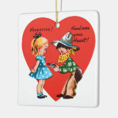  Retro Valentijnsdag, Meisje met Cowboy Keramisch Ornament (Links)
