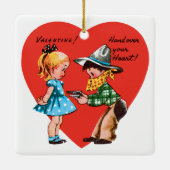  Retro Valentijnsdag, Meisje met Cowboy Keramisch Ornament (Achterkant)
