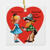  Retro Valentijnsdag, Meisje met Cowboy Keramisch Ornament (Voorkant)