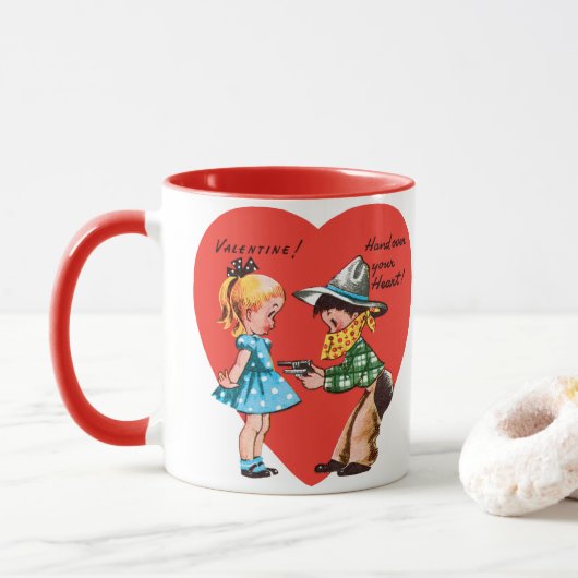 Retro Valentijnsdag, Meisje met Cowboy Mok (Met donut)
