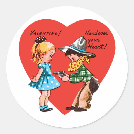  Retro Valentijnsdag, Meisje met Cowboy Ronde Sticker (Voorkant)