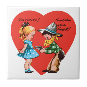 Retro Valentijnsdag, Meisje met Cowboy Tegeltje