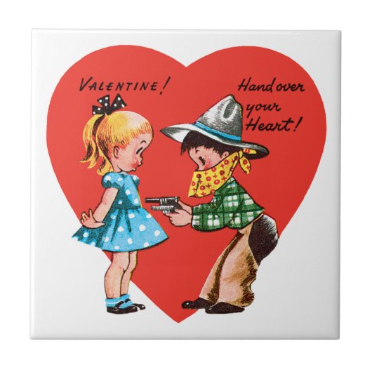  Retro Valentijnsdag, Meisje met Cowboy Tegeltje (Voorkant)