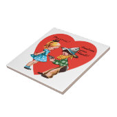  Retro Valentijnsdag, Meisje met Cowboy Tegeltje (Zijkant)