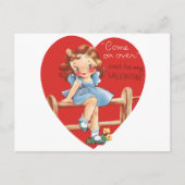  Retro Valentijnsdag, Meisje op een hek Feestdagenkaart (Voorkant)