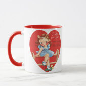 Retro Valentijnsdag, Meisje op een hek Mok (Links)