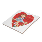 Retro Valentijnsdag, Meisje op een hek Tegeltje (Zijkant)