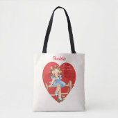  Retro Valentijnsdag, Meisje op een hek Tote Bag (Voorkant)