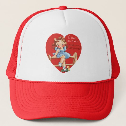  Retro Valentijnsdag, Meisje op een hek Trucker Pet (Voorkant)