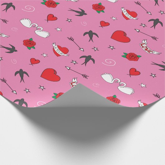 Retro Valentijnsdag Patroon op Roze Cadeaupapier (Hoek)